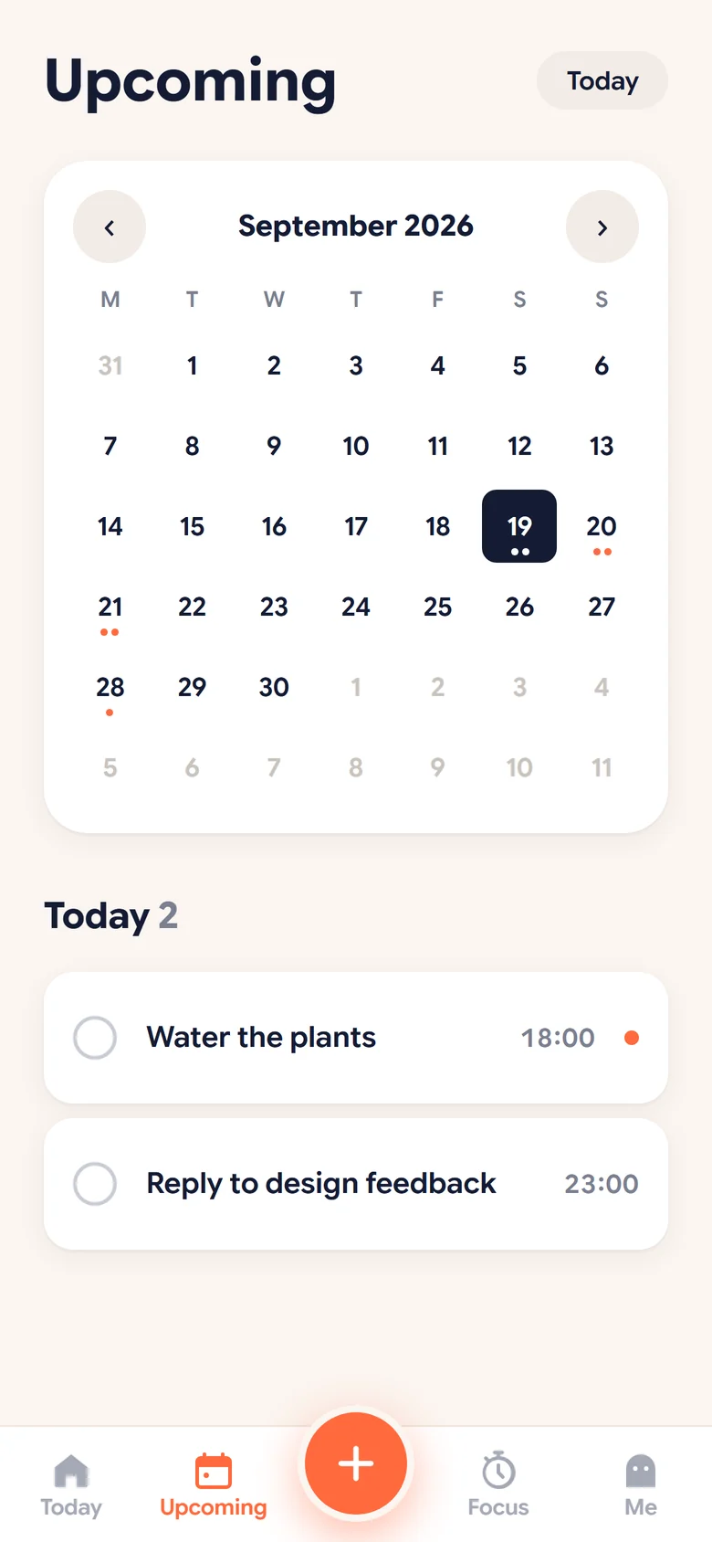 Upcoming calendar